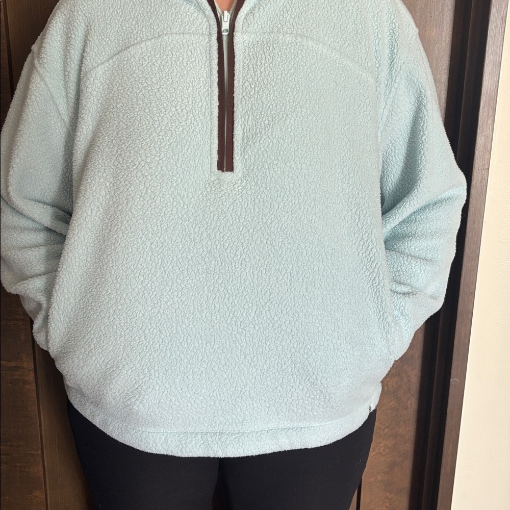 Stio Rawlins Shearling 1/2 Zip Fleece Pullover Tiffany Blue Cozy Size XL